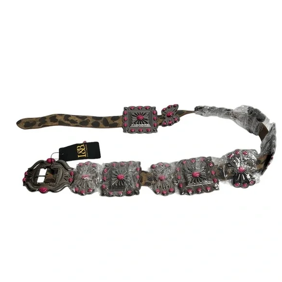 Lucky & Blessed Leopard Pink Turquoise Ribbon TooledSquare Belt